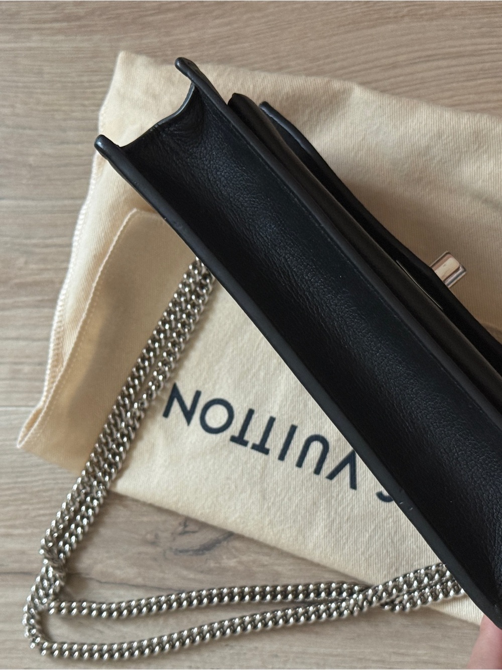 Louis Vuitton Black Leather Chain Crossbody Bag with Silver Hardware - Picture 4 of 5